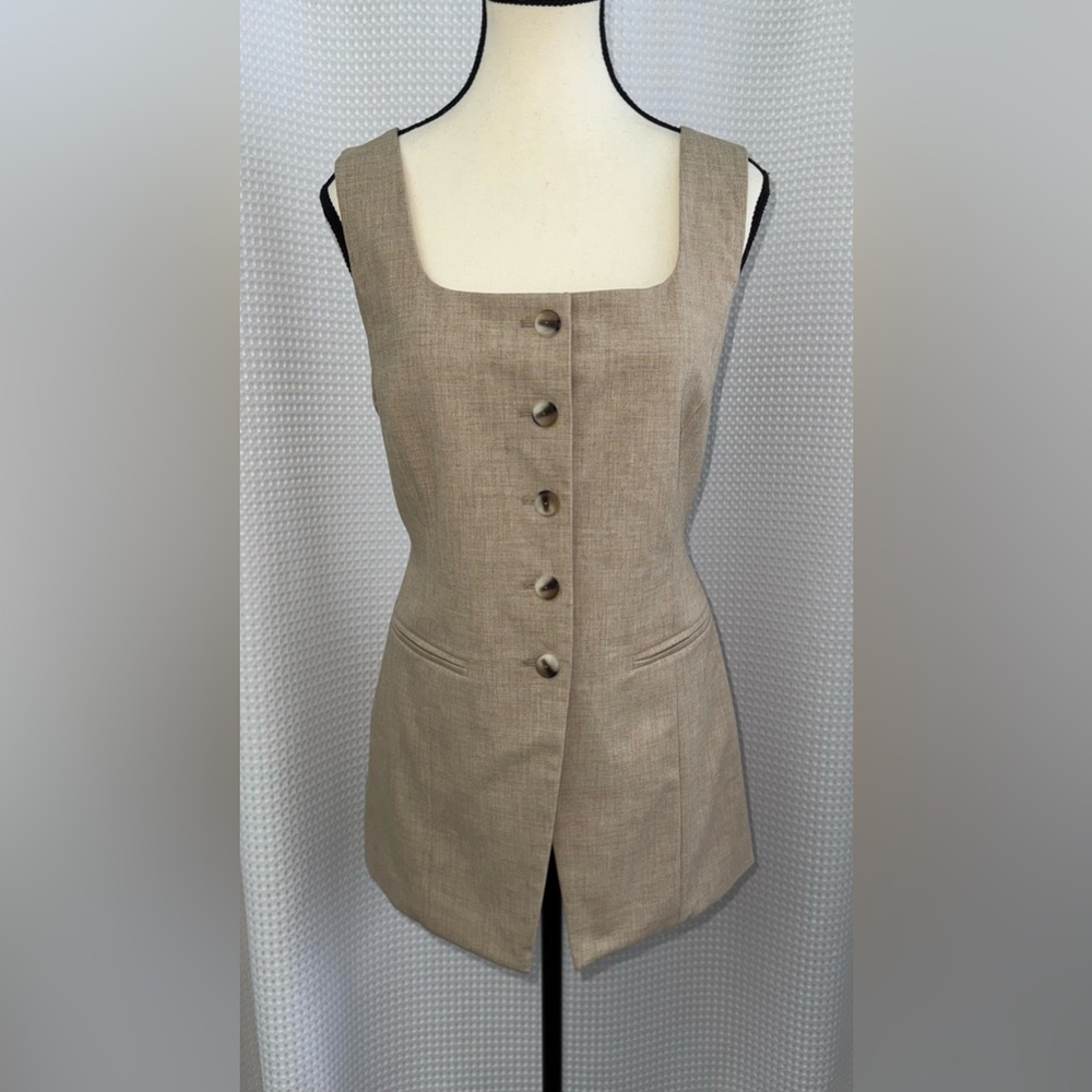 Rachel Zoe Tailored Vest Beige Square Neck Button Front Sleeveless Size 8 - Picture 2 of 12